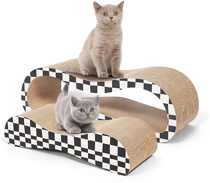 2 in 1 Cat Scratcher Cardboard Lounge Bed, Cat Scratching Post, Durable Board Pads Prevents Furniture Damage,Large,Checkerboard