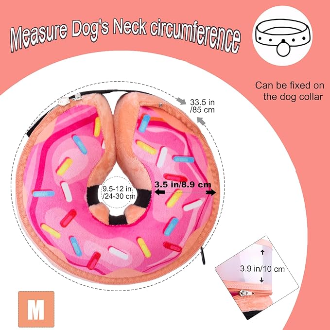 Inflatable Dog Cone Collar with Enhanced Anti-Licking, Soft Neck Donut for Dogs Cats, Recovery Pet Cone Collar After Surgery for Large Medium Small Dogs (Donut Pink2, Medium)
