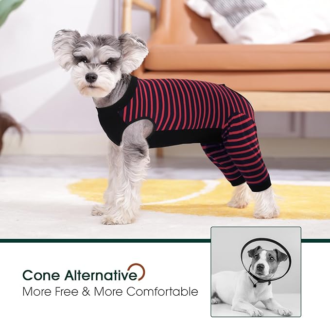 Kuoser Dog Recovery Suit, Anti Licking Dogs Rear Leg Sleeve, Abdominal Dog Surgical Suit with Pants Cover Protect Wounds, Dogs Elbow Protector Soft Pet Surgery Onesie Cone Alternative, Red 2XL