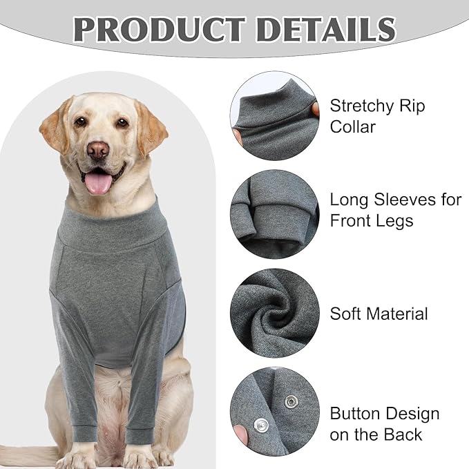IDOMIK Dog Recovery Suit, Dog Surgery Recovery Suit Front Legs, Comfy Joint Leg Sleeves After Surgery, Elbow Braces Protector for Leg Injuries & Joint Pain, Cone Collar Alternatives,Grey,L