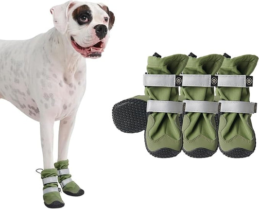 Spark Paws Dog Shoes, Waterproof Dog Boots for Medium to Large Dogs, Non Slip, Breathable Dog Booties and Paw Protectors - 4PCS Doggie Hiking Boots with Reflective Straps - Green, Size 6