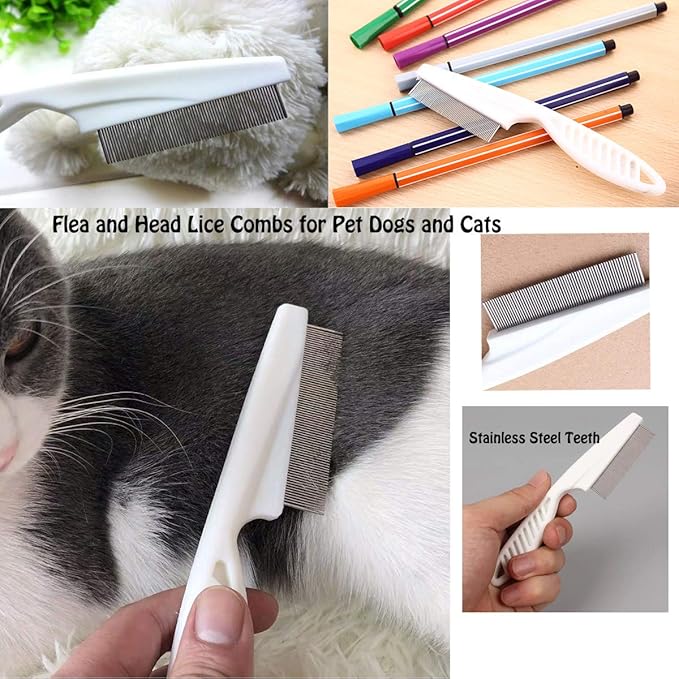 7 Pcs Pet Dog Grooming Comb, Metal Head Comb for Long Hair, Dog Tear Stain Remover Combs, Hair Combs Remover for Dogs Cats, Pet Grooming Tool Removes Crust, Mucus and Stains - 5 Types