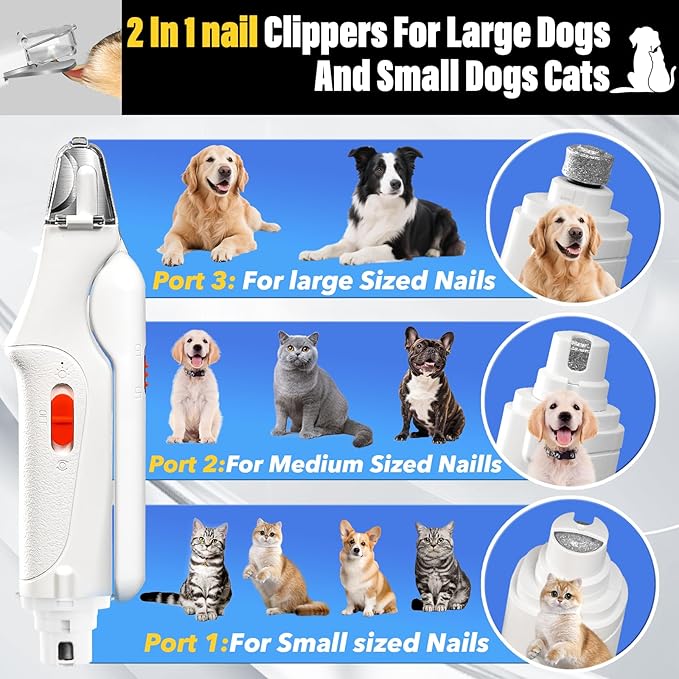 2 in 1 Dog Nail Clippers and Grinder with Lights & Cat Nail Clipper for Large Medium Small Dogs Cats Nail Trimmers USB Rechargeable with 2 LED Lights Dog Claw Care for Non-Black Nails