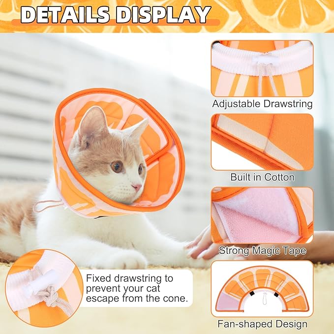 KOOLTAIL Cat Cone Collar, Adjustable Soft Comfortable Cat Recovery Collar to Stop Licking, Foldable Donut Water Resistant Pet Cone for Small Large Cats Kittens After Surgery Orange M