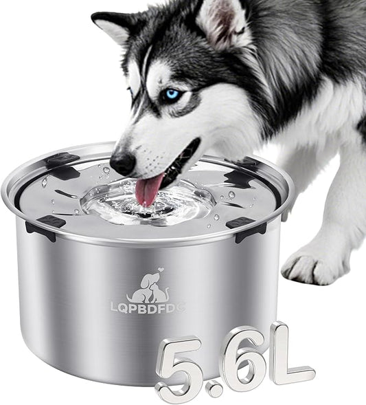 Dog Water Bowl No Spill, 5.6L/1.5 Gallon No Drip Slow Drinking Dog Water Bowl Dispenser Spill Proof, Large Stainless Steel Slobber Stopper for Messy Drinkers, Small Medium & Large Dogs