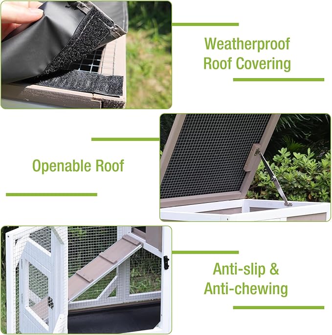 GUTINNEEN Rabbit Hutch Indoor Outdoor 2 Story Bunny House on Wheels Wood Rabbit Cage with 2 Pull Out Trays Guinea Pig Cage