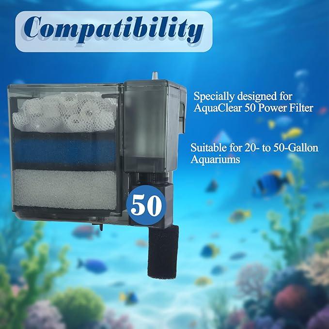 NEWKE 4 Sets of Upgraded Three-Stage Filtration Tank Filter for AquaClear 50 Power Filter, 4 Sets of Maintenance Kit Replacement for Fish Tank Filter for 20- to 50-Gallon Aquariums