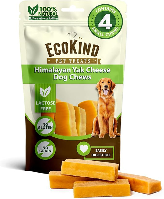 EcoKind Himalayan Gold Yak Cheese Chew for Small Dogs, Healthy Treats, Odorless, Long Lasting Bones, Rawhide Free, Made in The Himalayans, Small (Pack of 4)