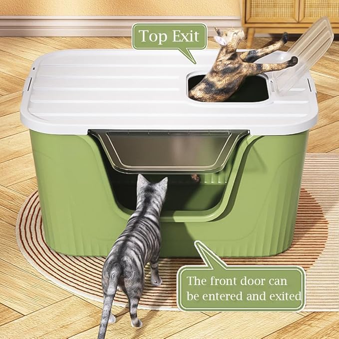 Vealind Cat Litter Box Lid with Clear Door Only Fit for Vealind XXL Cat Litter Pan, Top Entry Litter Box with Lid