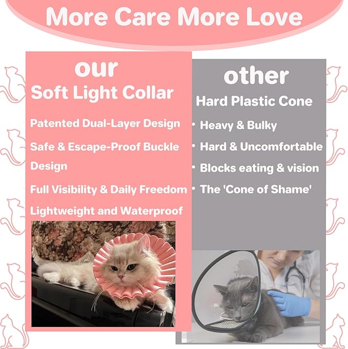 Soft Cat Cone Collar for Cats– Adjustable Lightweight Recovery E-Collar to Stop Licking, Scratching & Biting After Surgery, Comfortable Wound Healing Cone Alternative (Pink, M)