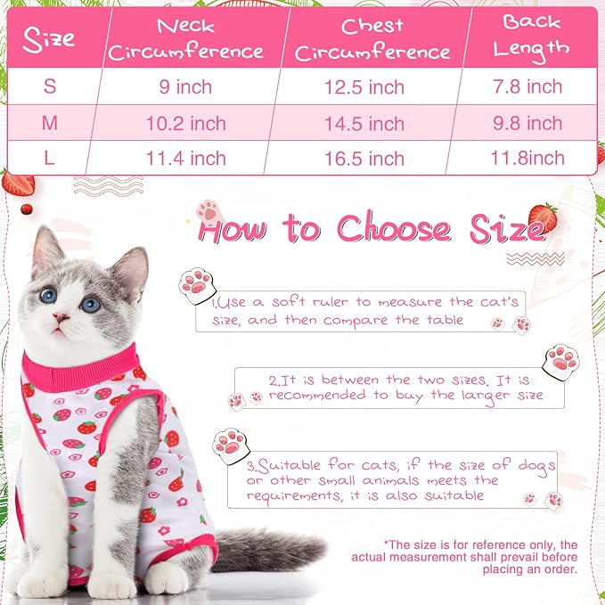 Nuanchu 3 Pieces Cat Recovery Suit Kitten Recovery Suit E-Collar Alternative for Cats and Dogs Abdominal Skin Anti Licking Pajama Clothes Sets(Fruit Pattern,Medium)