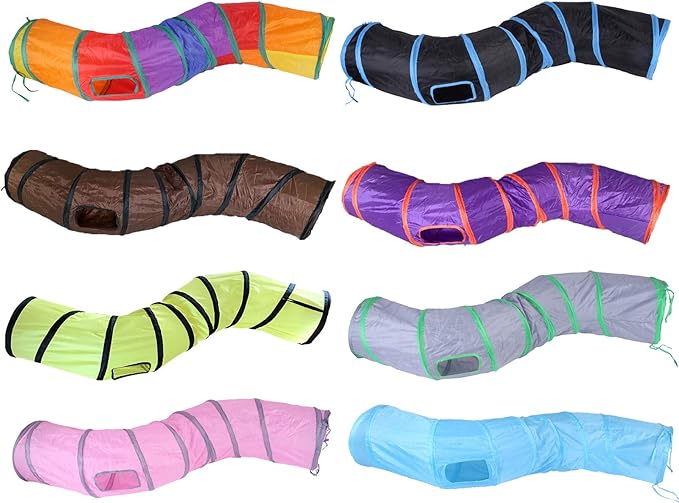 iCAGY Cat Tunnel for Indoor Cats Interactive, Rabbit Tunnel Toys, Pet Toys Play Tunnels for Cats Kittens Rabbits Puppies Crinkle Pop Up Blue 47" Shape S