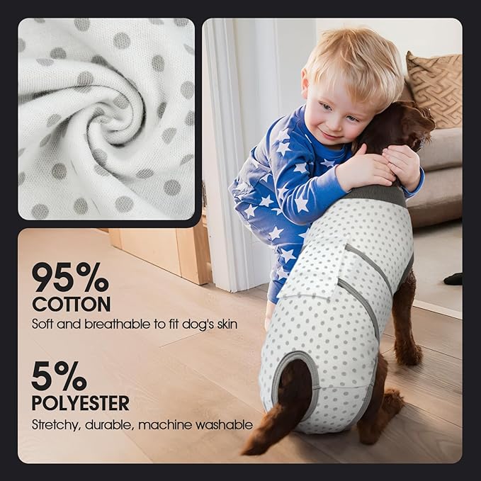 FUAMEY Dog Recovery Suit Male,Dogs Surgery Neuter Suits Puppy Spay Shirts for Female Protect Dog's Skin Anti Licking Abdominal Wounds Doggie Onesie Pet Bodysuit Alternative to Cone Polka Dot XXL