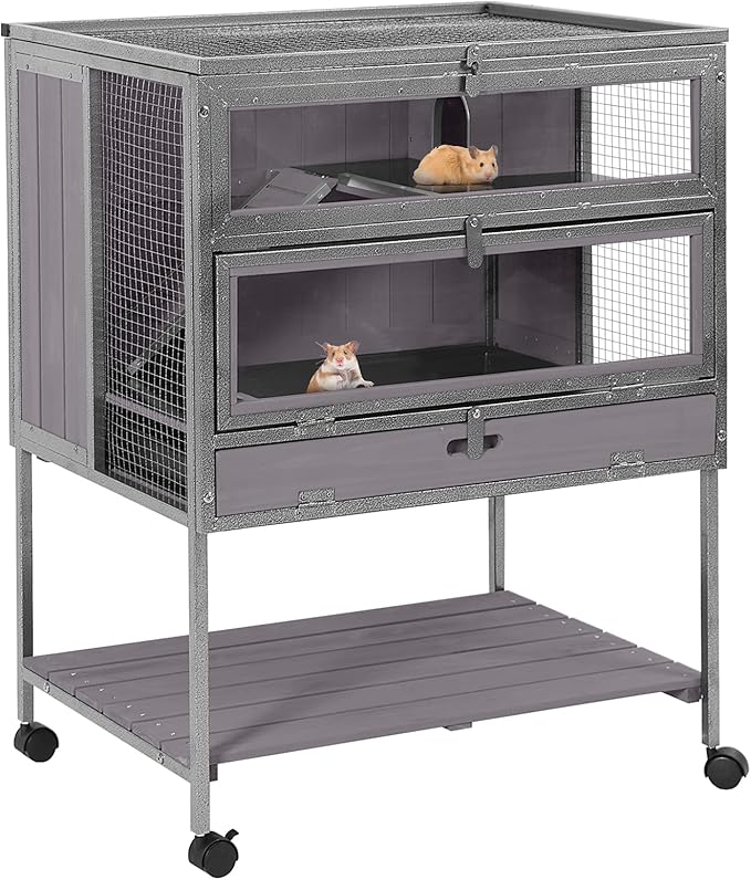 GUTINNEEN Guinea Pig Cage Hamster House with Anti-Chewing Metal Frame Rat Cage with Wheels and Storage