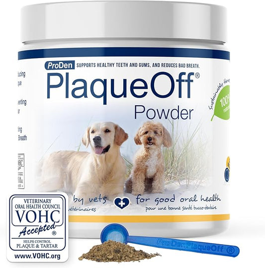 ProDen PlaqueOff Powder for Pets - Cat & Dog Breath Freshener - Plaque & Tartar Remover for Pet Oral Care - 180g