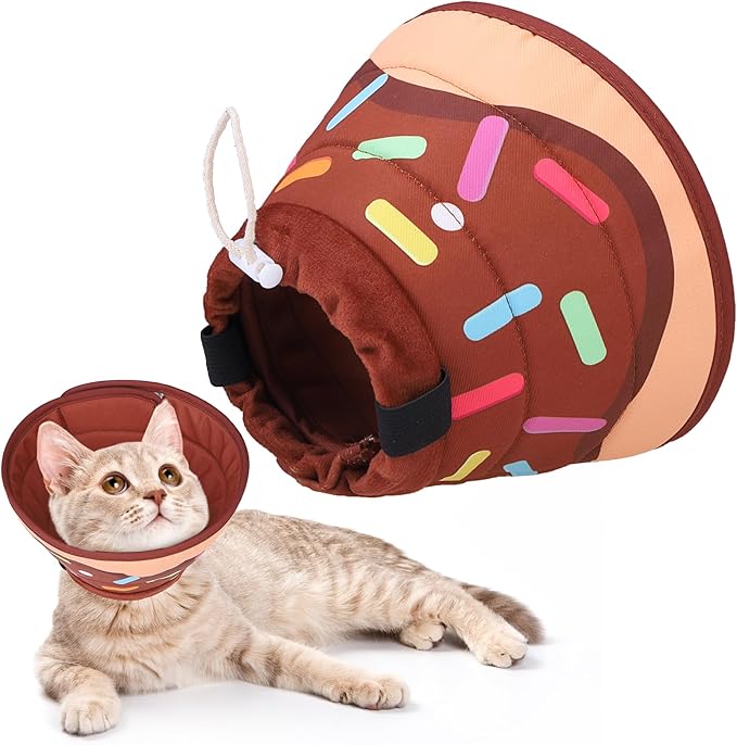 KOOLTAIL Cat Cone Collar Soft, Adjustable Cat Cones to Stop Licking, Foldable Donut Water Resistant Pet Recovery Neck E Collars After Surgery, Kitten Elizabethan Collar for Small to Large Cats,Brown M
