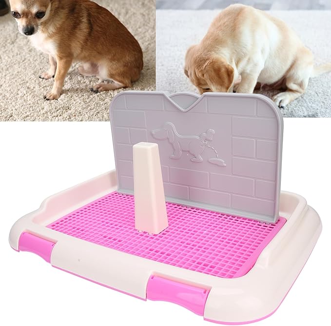 Puppy Dog Potty Tray, Puppy Training Toilet Tray Pet Training Pad Holder, Cat Potty Fence Dog Scheduled Urination Potty Tray, Dog Litter Box for Small and Medium Dogs, Bunny, Cats (Pink)