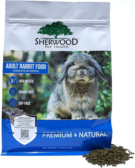 Sherwood Pet Health Adult Rabbit Food Alfalfa Timothy Hay-Based Blend 10 lbs, Grain and Soy-Free for Better Digestion