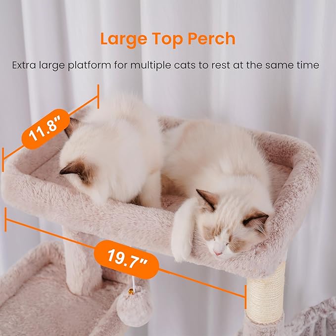 Heybly Cat Tree, 68 inch Multi-Level Cat Tower for Indoor Cats, 2 Widened Plush Perches Cat Condo with Scratching Board and Big Caves, Muchroom HCT025MU