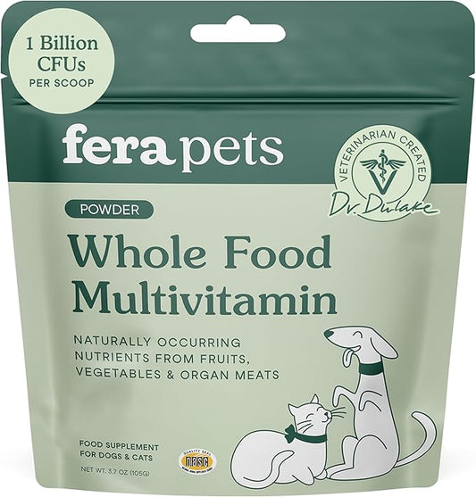Fera Pets Whole Food Multivitamin Cat & Dog Food Topper with Probiotics, Antioxidants, & Essential Dog Vitamins & Minerals - Nutrients from Fruits, Vegetables, & Organ Meats - 3.7 oz
