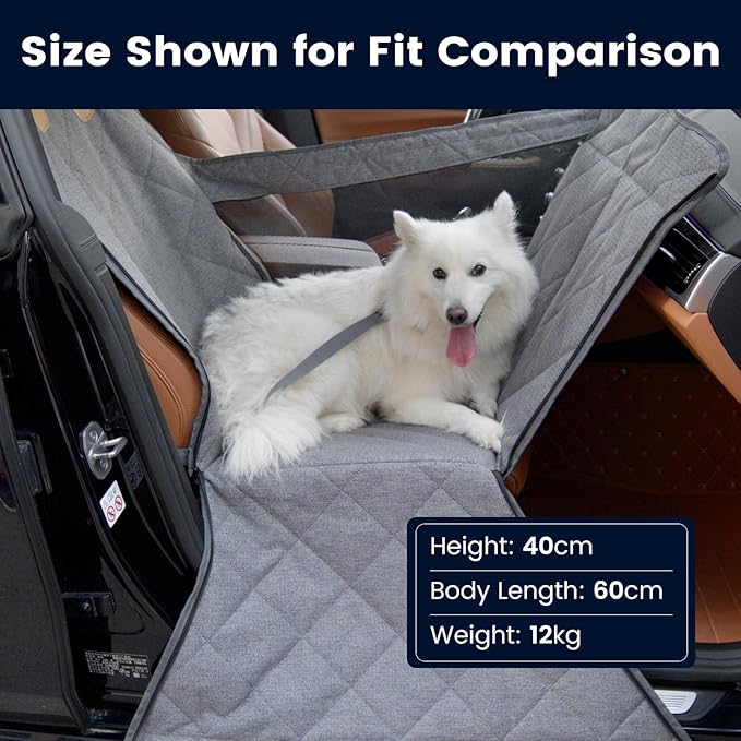 Dog Car Seat for Small/Medium Dogs with Door Protection – Full Coverage Pet Booster Seat with Mesh Window, Zippered Side Flaps, Safety Buckle, Grey Linen Fabric