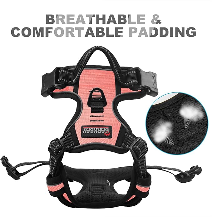 BARKBAY No Pull Dog Harness Front Clip Heavy Duty Reflective Easy Control Handle for Large Dog Walking(Light Pink,S)
