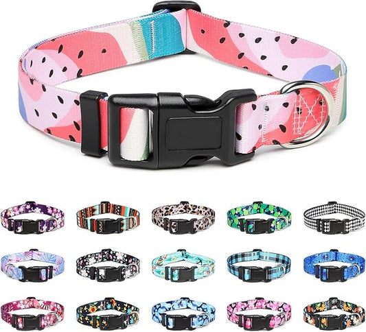 Mercano Adjustable Dog Collar - Special Design Patterns, Soft Nylon Comfortable Durable Pet Collar for Small Medium Large Dogs (L, Watermelon)