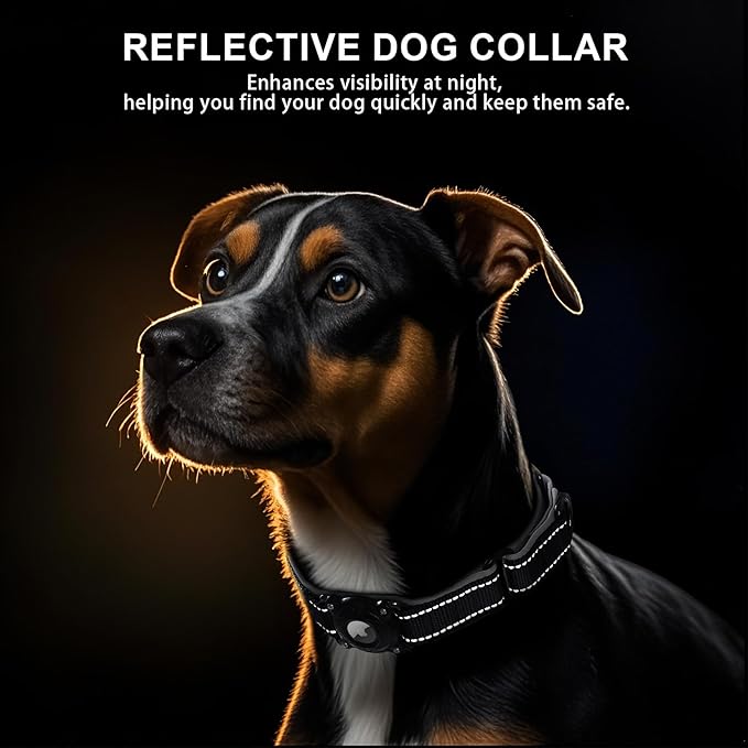 Airtag Dog Collar with Martingale Design, IP68 Waterproof Air Tag Collar Holder, Adjustable Reflective Soft Padded Nylon Dog Collar for Large Medium Small Dogs