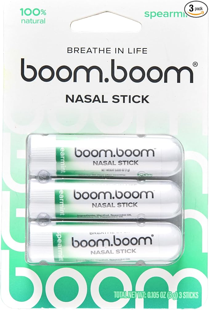 BoomBoom Nasal Stick | Vapor Flow Technology | Cool Refreshing Sensation | Natural Mood Boost | Simple Ingredients | Essential Oils + Menthol Inhaler (Spearmint)