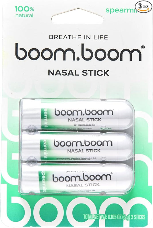 BoomBoom Nasal Stick | Vapor Flow Technology | Cool Refreshing Sensation | Natural Mood Boost | Simple Ingredients | Essential Oils + Menthol Inhaler (Spearmint)