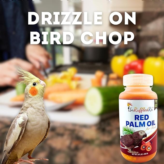 UnRuffledRx™ Red Palm Oil for Birds & Parrots – Supports Skin, Feather, Eye & Immune Health, Rich in Omega Fatty Acids, Antioxidants, Beta Carotene, & Vitamin E – 100% Natural