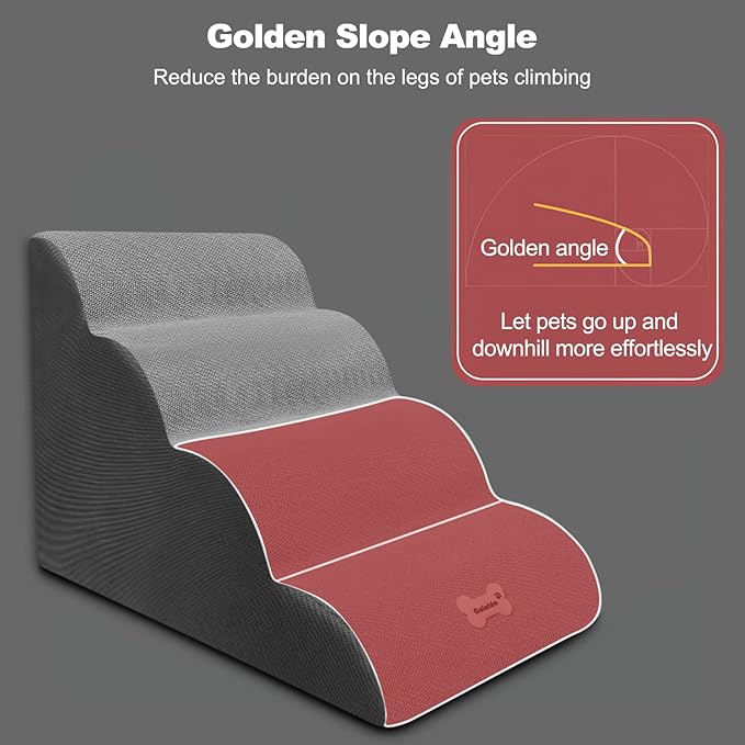 Dog Stairs, 4-Step Non-Slip Pet Ramp, High Resilience Sponge, Pink