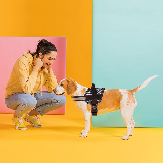 Dogline Dog Harness, Reflective No-Pull Adjustable Vest with Handle for Walking, Training, Breathable, No - Choke Harness for Small, Medium or Large Dogs Room for Patches Zebra Black/White M 22"-28"