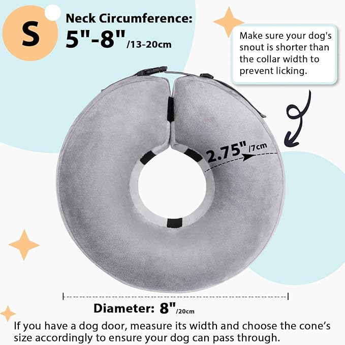 Crazy Felix Dog Donut Pillow Cone Collar Alternative After Surgery Soft Cone to Stop Licking Inflatable Dog Head Collar for Small Medium Dogs Chihuahua Pomeranian
