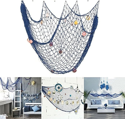 Rosoz Nautical Decorative Fishing Net, Sea Theme Fish Net Decor for Party/Wall Decoration Background,Blue,79inch x 59inch