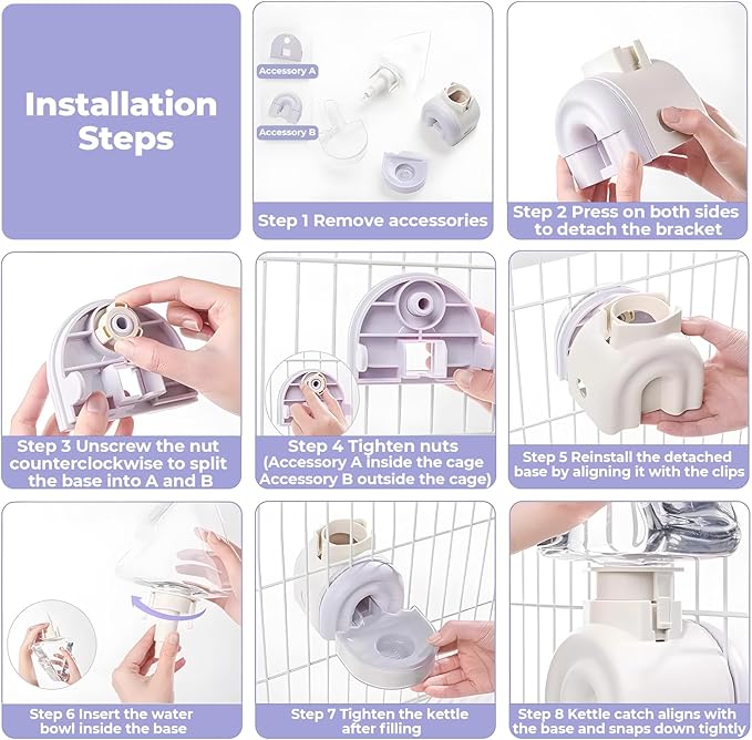 mini&moe Rabbit Water Bottle - 17.6oz Guinea Pig Water Bottle No Drip for Cage Automatic Gravity Silent Hanging Bunny Water Dispenser with Floating Bowl for Hamster, Gerbils, Ferret, Chinchilla