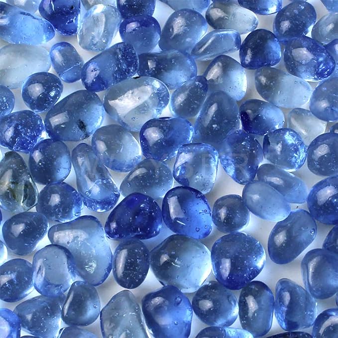 WAYBER Glass Stones, 1Lb/460g Irregular Sea Glass Pebbles Non-Toxic Artificial Gemstones for Vase Filler/Terrarium Aquarium Turtle Tank Decoration/Handmake Artwork, Light Blue