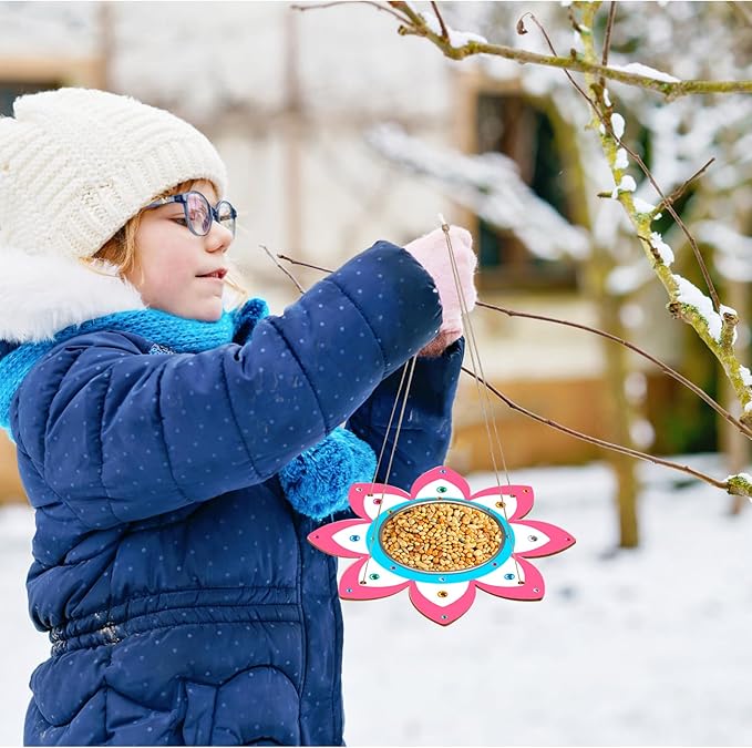 Fennoral 4 Pack Bird Feeder Kits for Kids Make Your Own Bird Feeders Wooden Art and Craft for Girls Boys Ornaments DIY to Paint Bird Feeders Craft for Spring Garden Outdoor Summer Activities Project