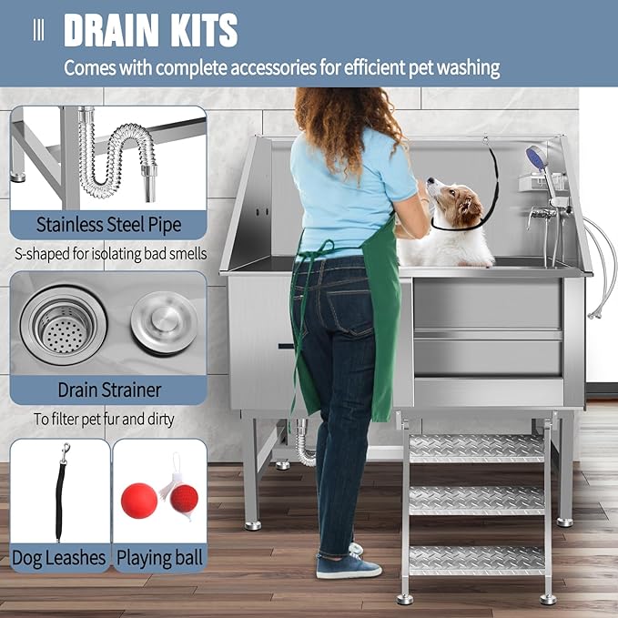 50 Inch Electric Dog Bathing Station For Large Dogs, Height Adjustable Stainless Steel Dog Pet Washing Station, Professional Dog Grooming Tub With Electric Lift, Pet Wash Bath Station (50" Right door)