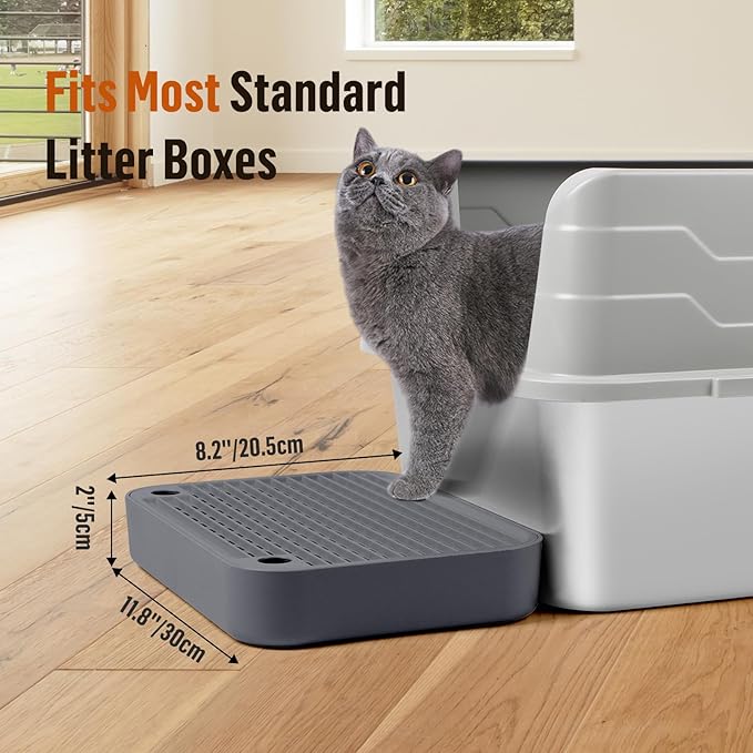 Cat Litter Box Ramp Mat with Filter Function, Cat Step Pedal Stool for Self-Cleaning Litter Box, Easy to Clean, Ideal for Kitten & Elderly Cats (Dark Grey)