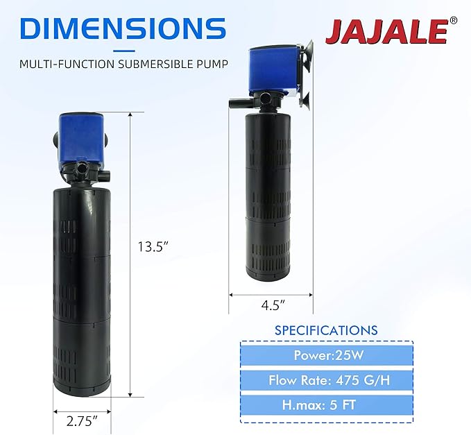 Water Pump 475 GPH 3-in-1 Submersible Internal Filter Aquarium Powerhead Water Pump Ultra Quiet for Aquarium,Fish Tank-5 Pack