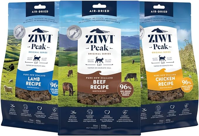 ZIWI Peak Air-Dried Cat Food Bundle High Protein, Grain Free & Limited Ingredient Superfoods (Beef, 14oz + Lamb + Chicken)