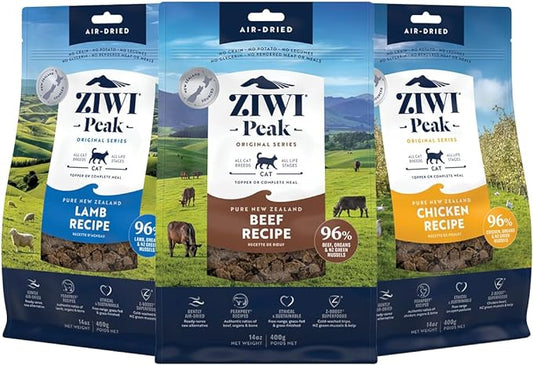 ZIWI Peak Air-Dried Cat Food Bundle High Protein, Grain Free & Limited Ingredient Superfoods (Beef, 14oz + Lamb + Chicken)