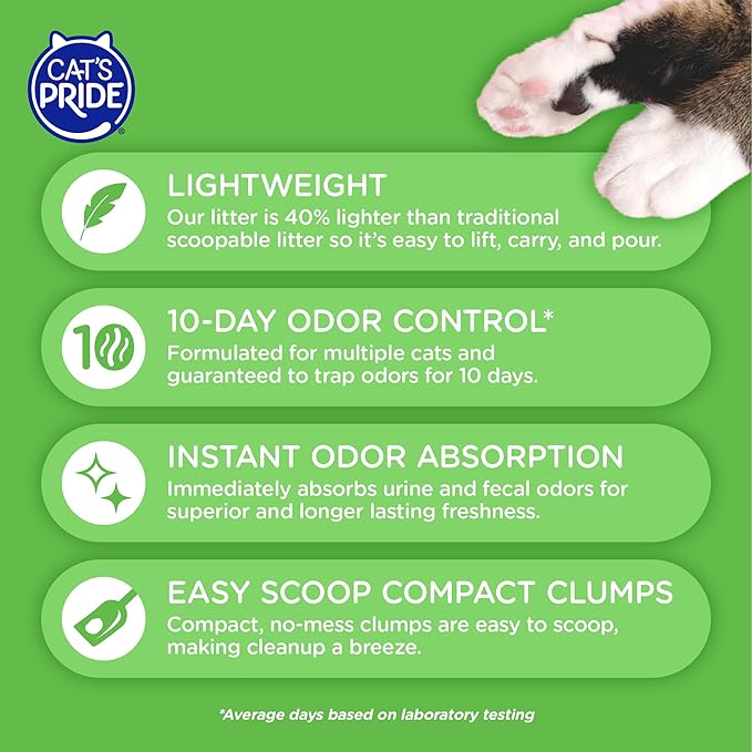 Cat's Pride Premium Lightweight Clumping Litter: Pure & Fresh - Up to 10 Days of Powerful Odor Control - Multi-Cat, Scented, 18 Pounds