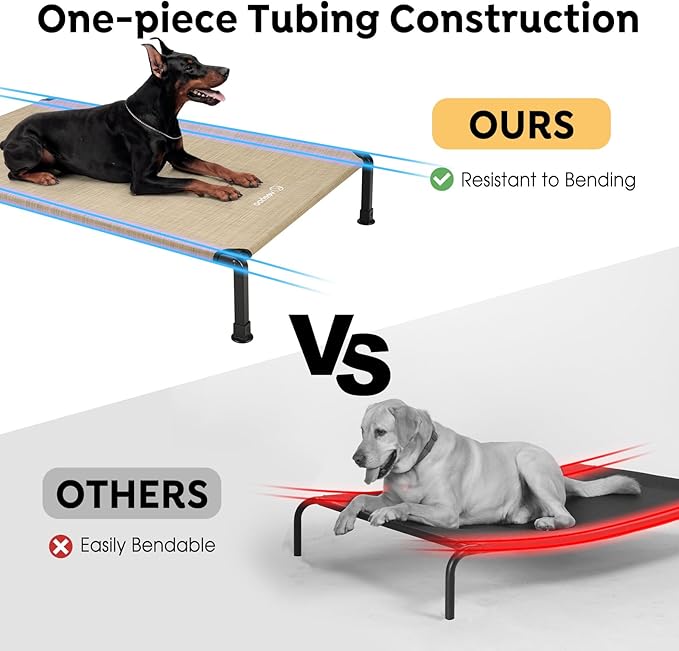 Veehoo Heavy Duty Elevated Dog Bed - Raised Bed with Washable & Breathable Teslin Mesh, Non-Slip Silicon Feet, Cooling Dog Cot, Indoor/Outdoor Use, 41" x 27", Beige Coffee