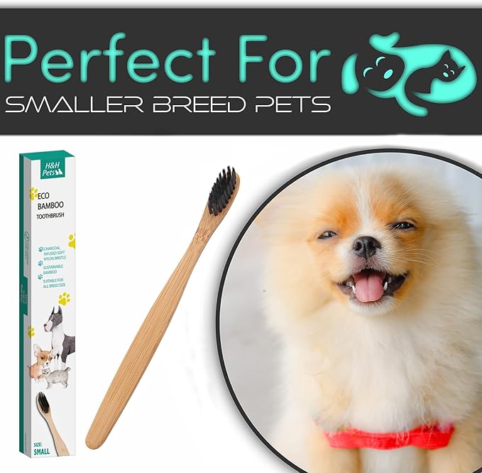 H&H Pets Bamboo Toothbrush Set for Dogs and Cats - Ultra Soft Bristles & Biodegradable Wooden Toothbrush, Puppy Supplies, Dog Dental Set, Eco-Friendly Pet Supplies (Small; 8-Count Pack)