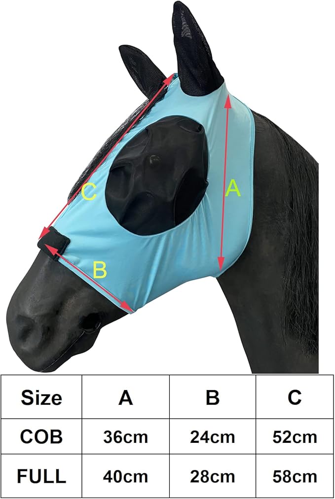Horse Mesh Fly Mask with Ears, Soft Lycra Mesh Mask Anti-UV with Ears Pacific Blue, Pony