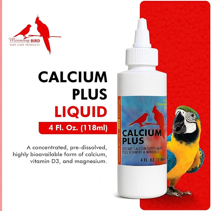 Morning Bird Calcium Plus Liquid Supplement for Birds - Liquid Calcium Formula with Magnesium and Vitamin D3 Calcium Supplement for All Birds – 4 Fl Oz