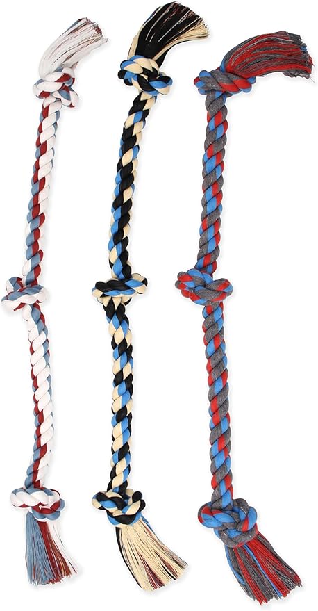 Mammoth Flossy Chews Assorted Color Rope, Premium Cotton-Poly 3 Knot Tug Dog , X-Large