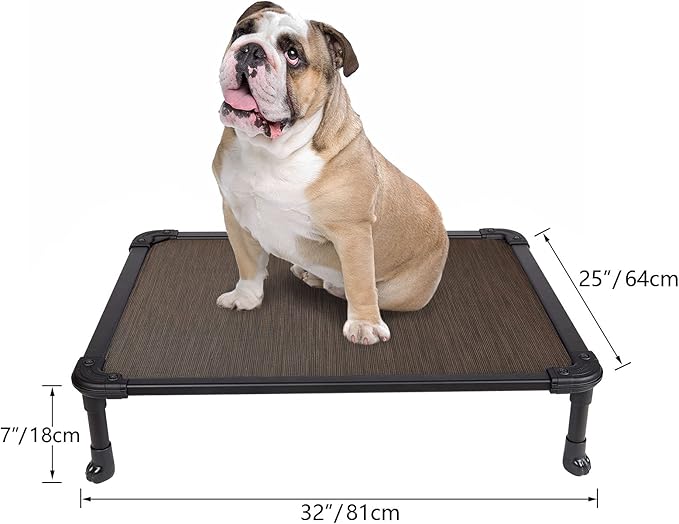 Veehoo Chew Proof Elevated Dog Bed - Cooling Raised Pet Cot - Rustless Aluminum Frame and Durable Textilene Mesh, Unique Designed No-Slip Feet for Indoor or Outdoor Use, Brown, Medium, CWC2002